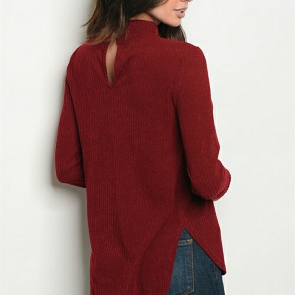 LAST ONE!Burgundy Lace Up Choker Top - Picture 2 of 2